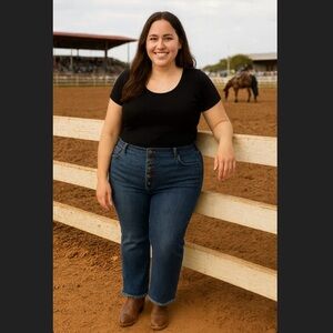 Seven7 Women’s Jeans Size 22 Flare Button Fly Raw Hem Stretch Denim Rodeo